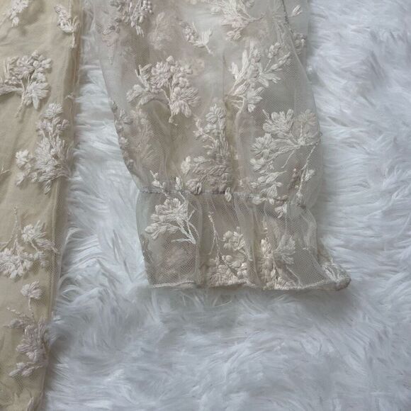 Zara Embroidered Ruffle Off Shoulder Lace Top Blouse Size XS Cream - Picture 7 of 14